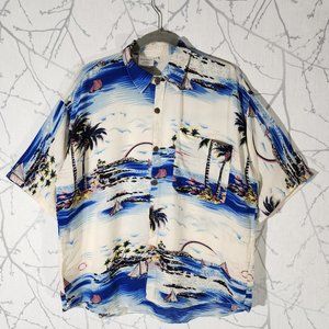 Santa Monica Tropical Beach Printed Button Front Shirt